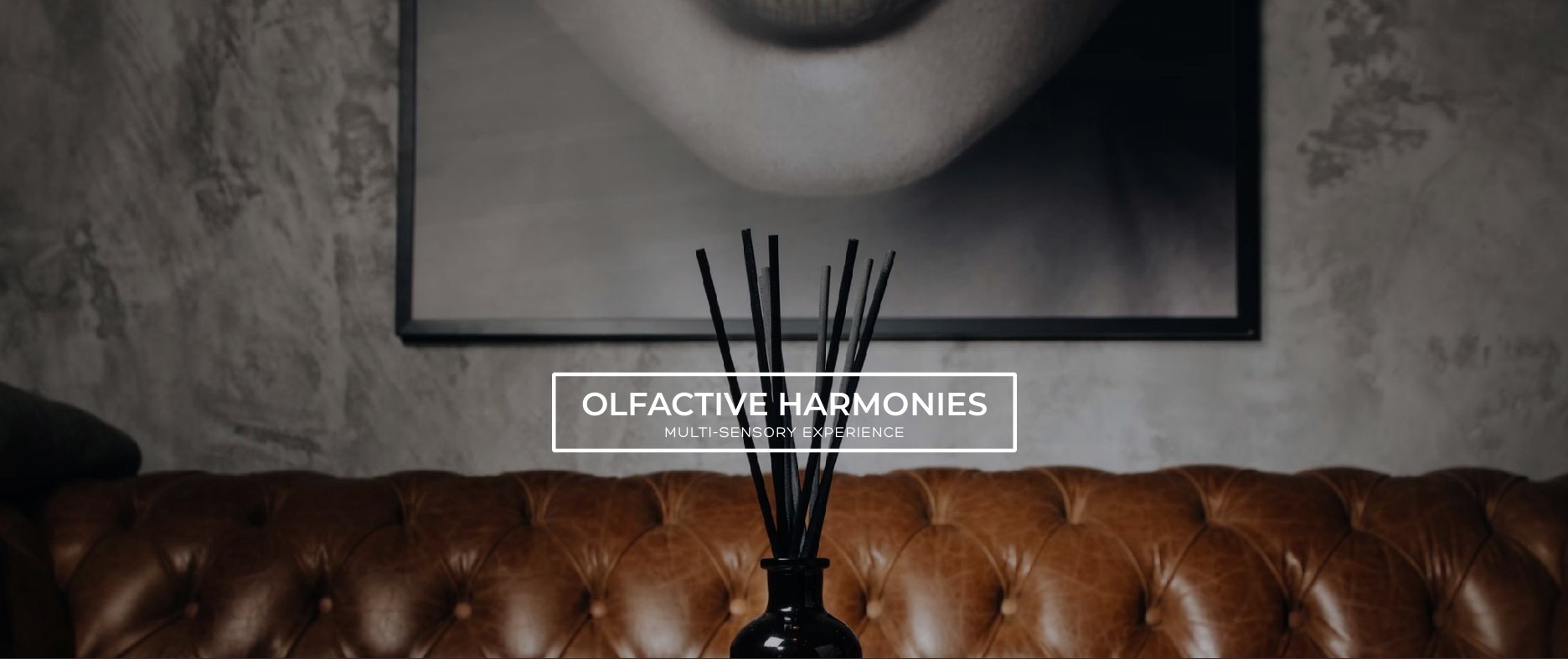 GAMMA Studio olfactive design. Black reed diffuser on leather surface, Green Kyphi Essence scent composition for European music brand.